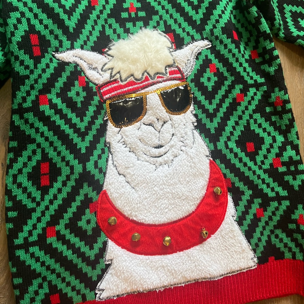 Festive Christmas Llama Sweater - Red, Green, and Black - Picture 3 of 5